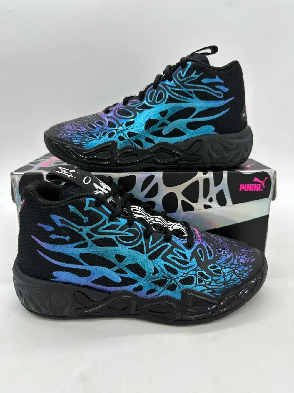 Puma MB.04 X Lamelo Ball Youth Size 4 Black Blue Basketball Shoes 311316 01